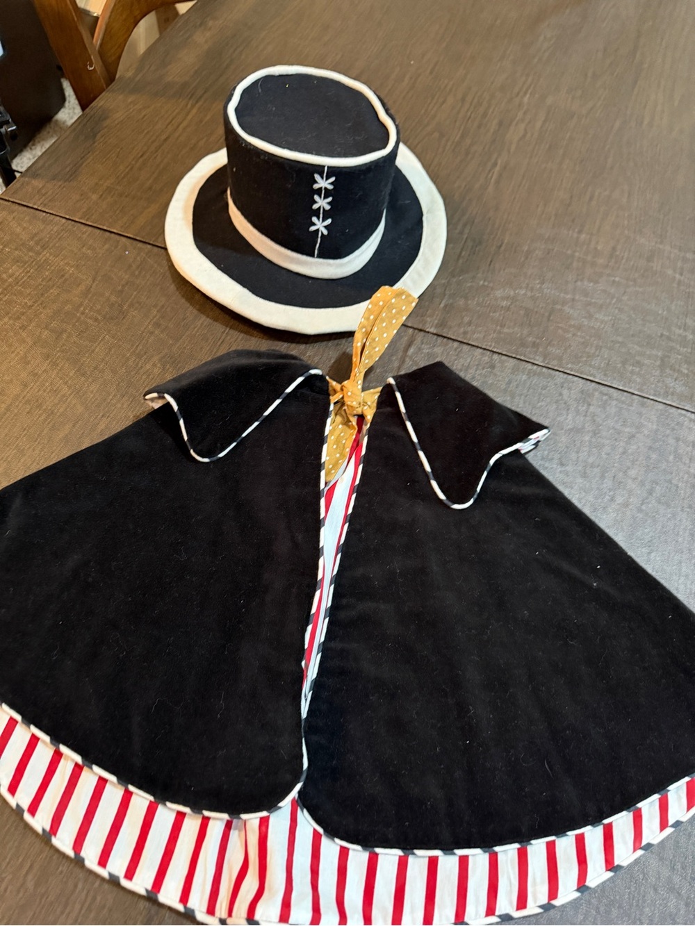 Land of Nod Kids Black Cape and Top Hat Costume Set with Red Stripe Trim